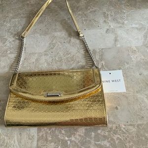 NWT NINE WEST gold shoulder chain handle purse